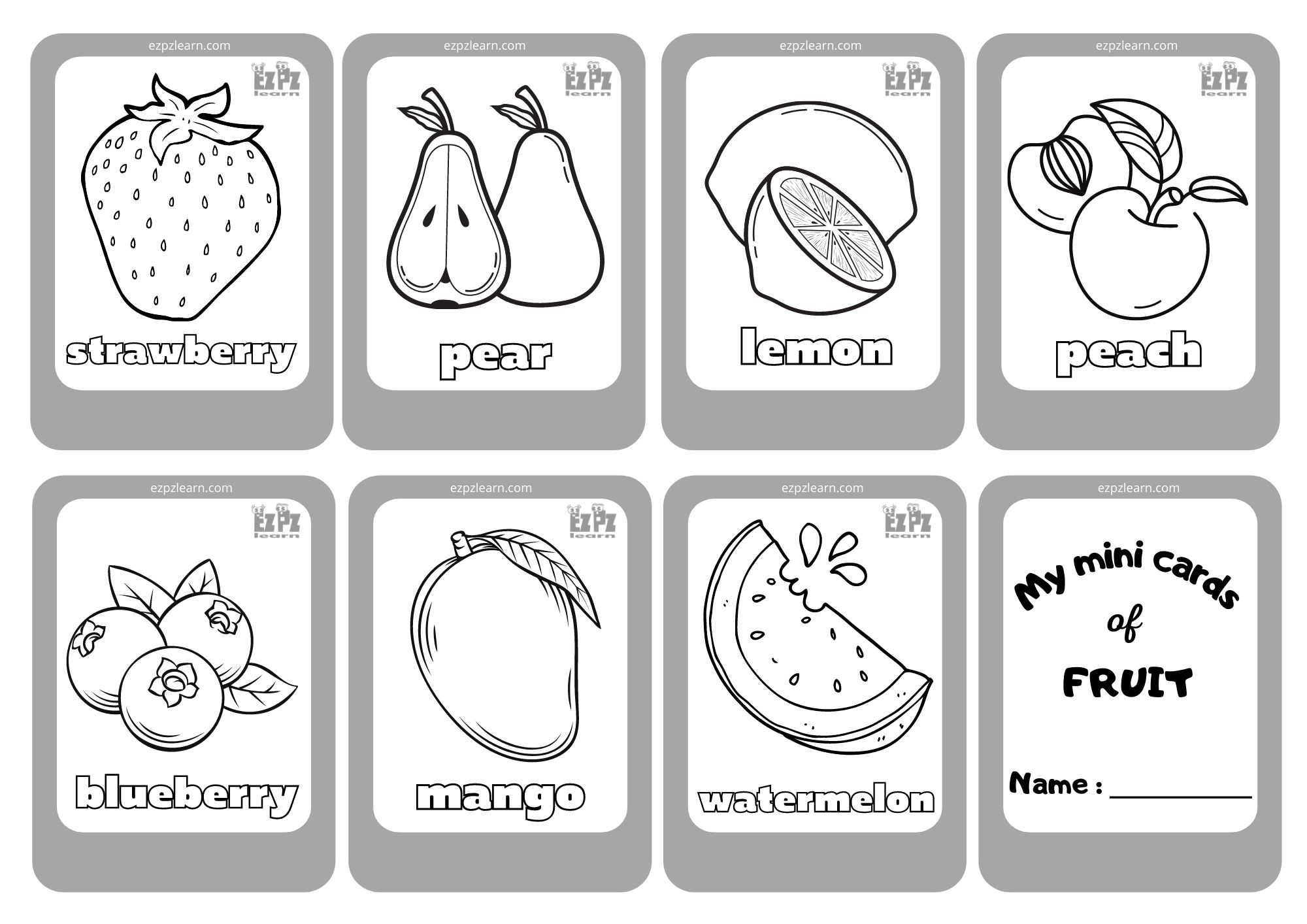 Fruit 2 Mini Cards Coloring